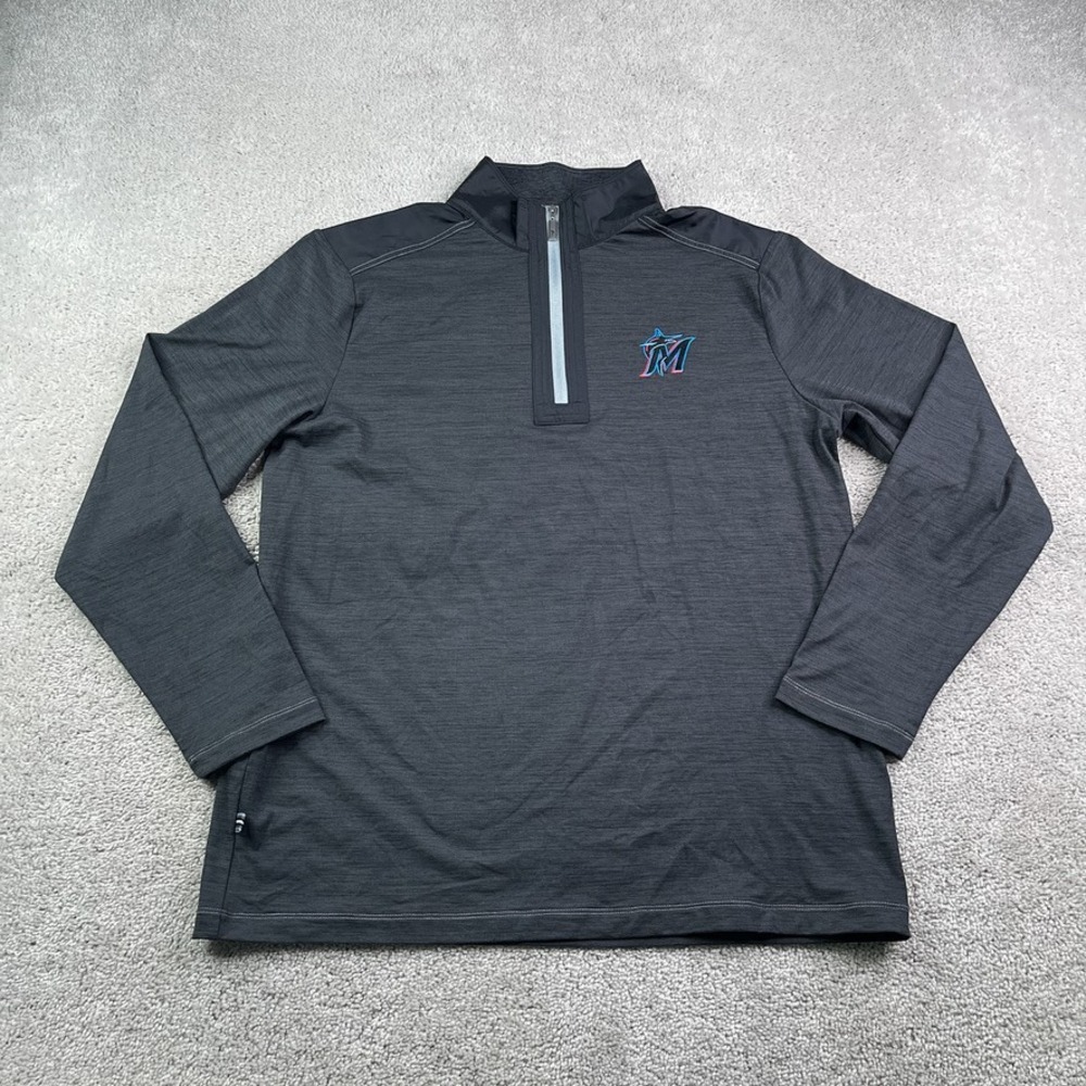 Miami Marlins Shirt Mens Small Grey Tommy Bahama Island Zone Zip Pullover